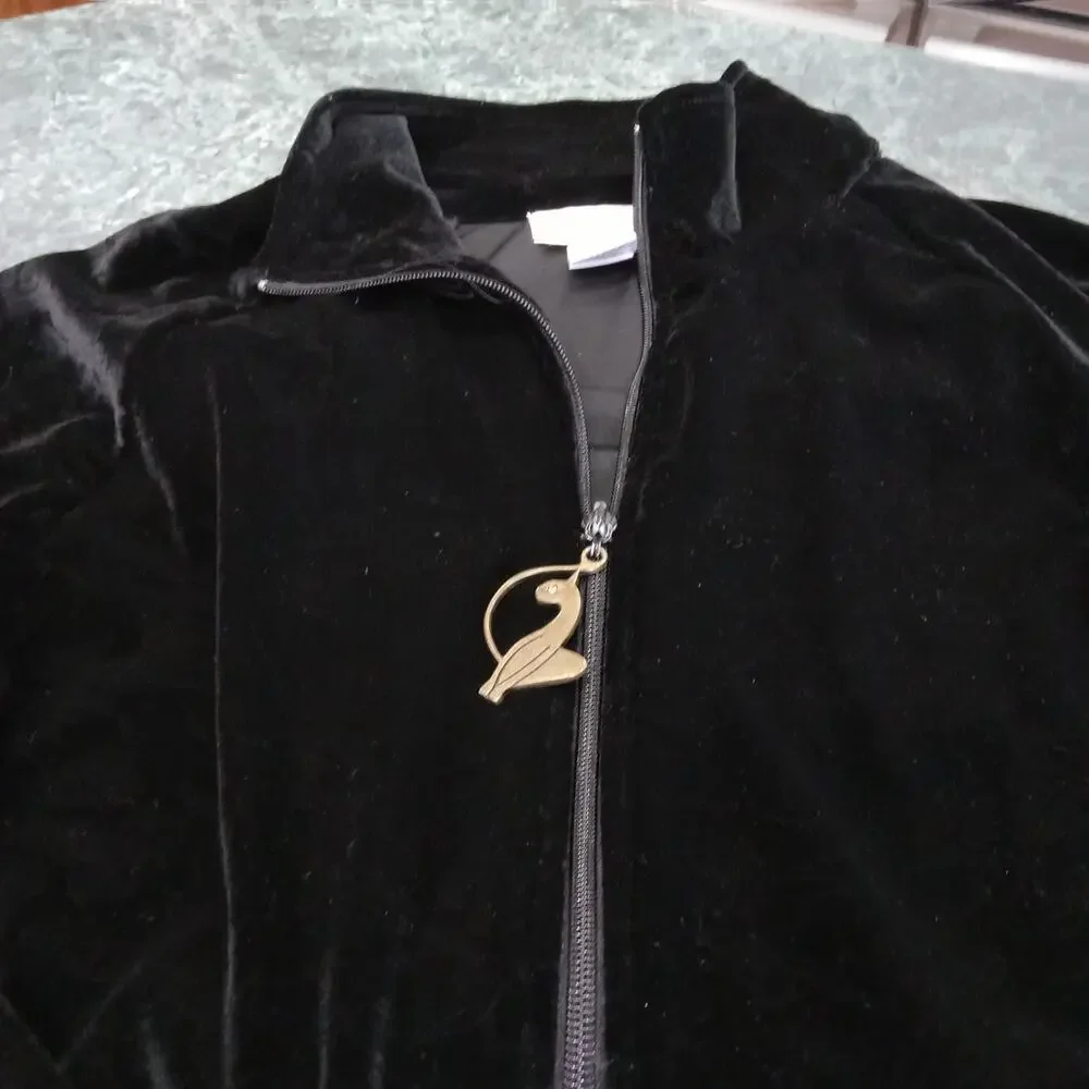 Baby Phat Track Jacket Women's Black Sz S Cat Embossed Velvet Zip Up 90's Y2K - Picture 5 of 13